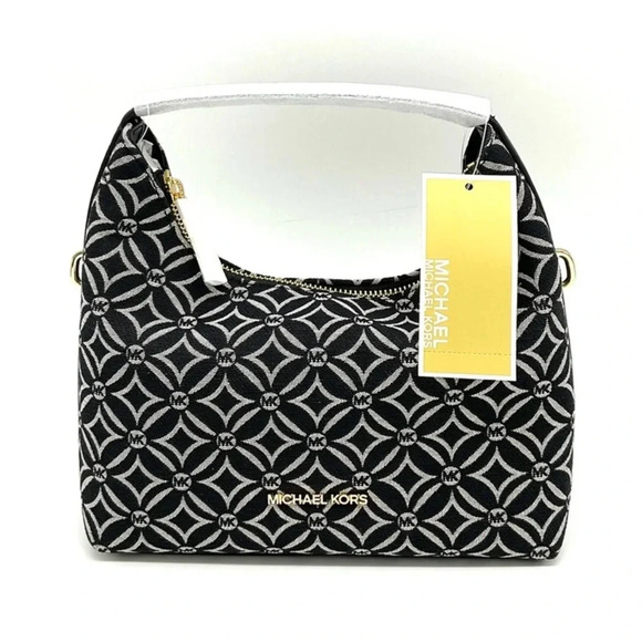 Michael Kors Ember Small Logo Jacquard Messenger Bag Black - Picture 1 of 11